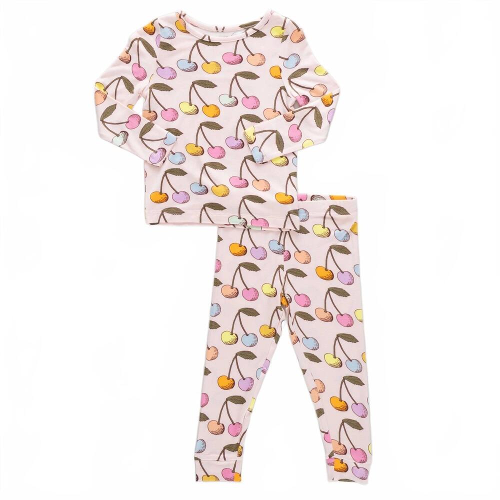 NEW PINK CHICKEN kids bamboo pajama set in cloud pink cherry
